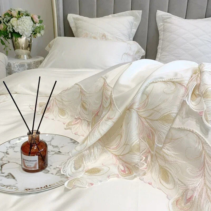 Luxury New Feather Lace Embroidery Duvet Set - myhomestore.com.pk