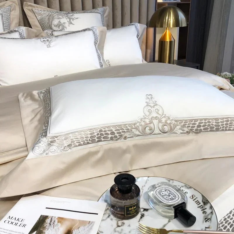 Royal White Embroidery Duvet Set - myhomestore.com.pk