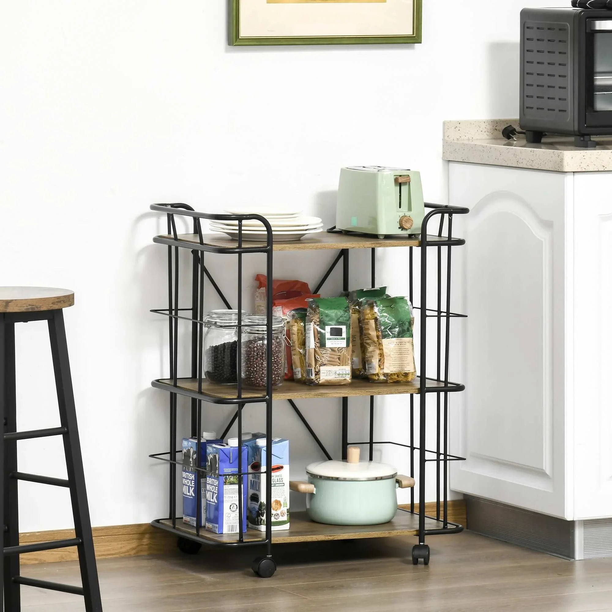 Rolling Kitchen Cart, Kitchen Storage Trolley with 3 Shelves - myhomestore.com.pk