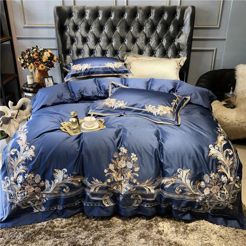Royal Blue Exquisite Embroidery Duvet Set - myhomestore.com.pk