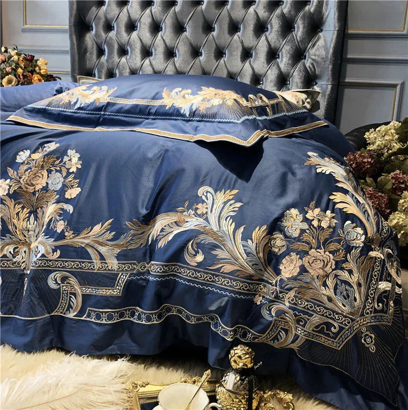 Royal Blue Exquisite Embroidery Duvet Set - myhomestore.com.pk