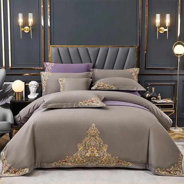 Mocha Elegant Embroidered Cotton European Style Duvet Set - myhomestore.com.pk