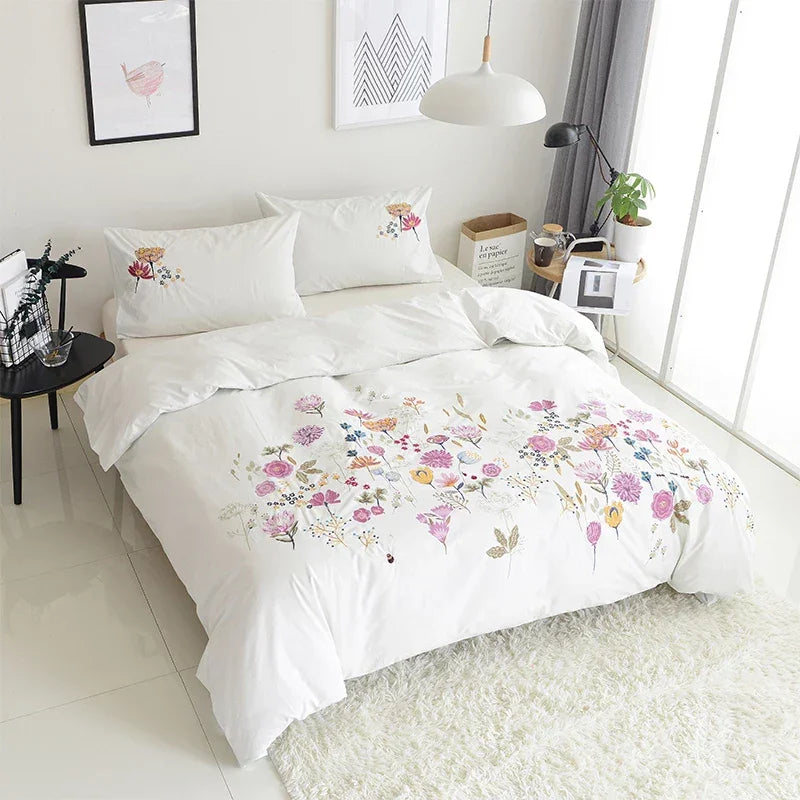 Korean Flowered Embroidery Duvet Set - myhomestore.com.pk