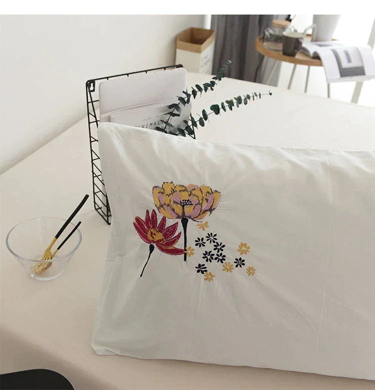 Korean Flowered Embroidery Duvet Set - myhomestore.com.pk