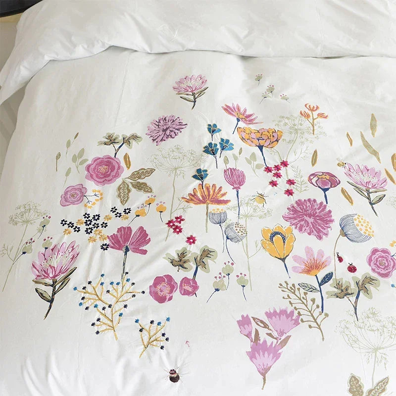 Korean Flowered Embroidery Duvet Set - myhomestore.com.pk