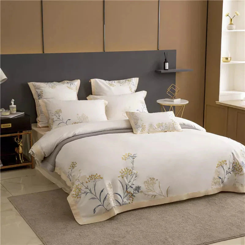 Luxury Feuilles Embroidery Duvet Set - myhomestore.com.pk