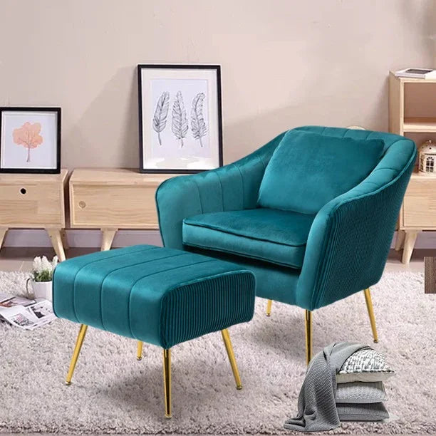 Velvet Accent Chair with Ottoman Footrest - myhomestore.com.pk