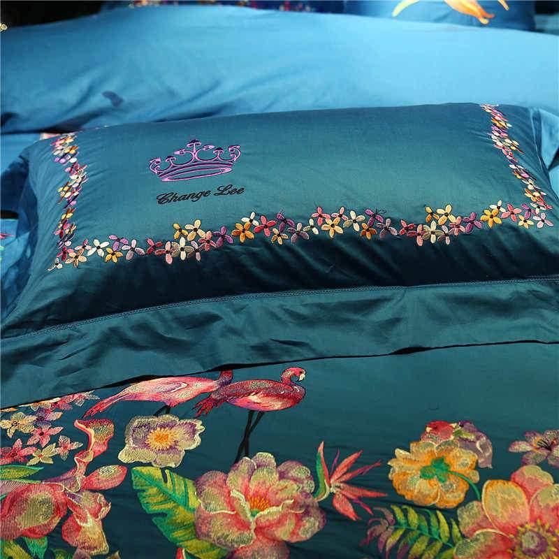 Mix Floral New Luxury Deep Blue Embroidery Duvet Set - myhomestore.com.pk