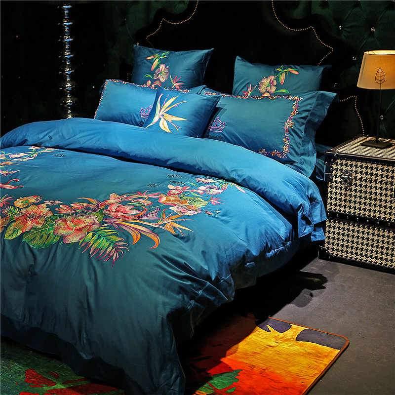 Mix Floral New Luxury Deep Blue Embroidery Duvet Set - myhomestore.com.pk