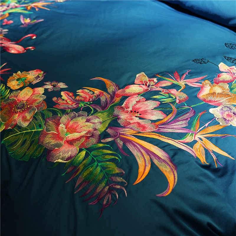 Mix Floral New Luxury Deep Blue Embroidery Duvet Set - myhomestore.com.pk
