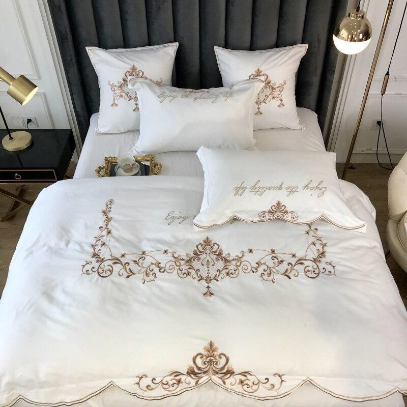 New White Elegant Cotton Satin Embroidery Duvet Set - myhomestore.com.pk