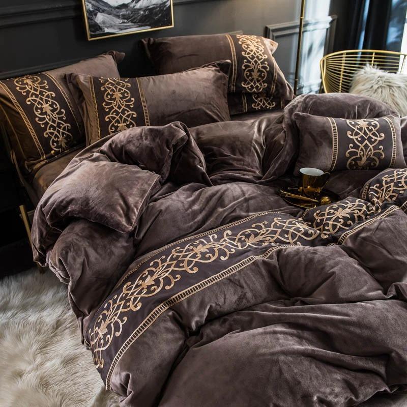 Luxury Walnut Brown Embroidered Turkish Velvet Duvet - myhomestore.com.pk