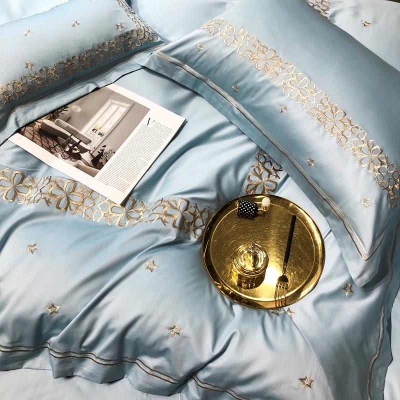 Luxury Light Mineral Cotton Silky Soft New Embroidery Duvet Set