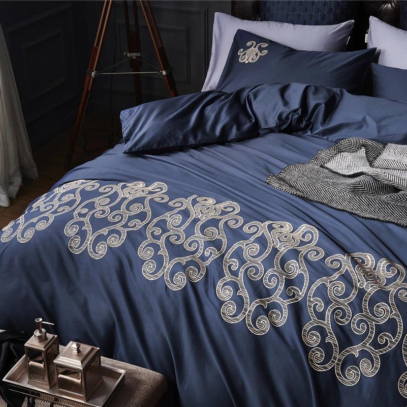Luxury New Navy Blue with Tan Embroidery Duvet Set - myhomestore.com.pk