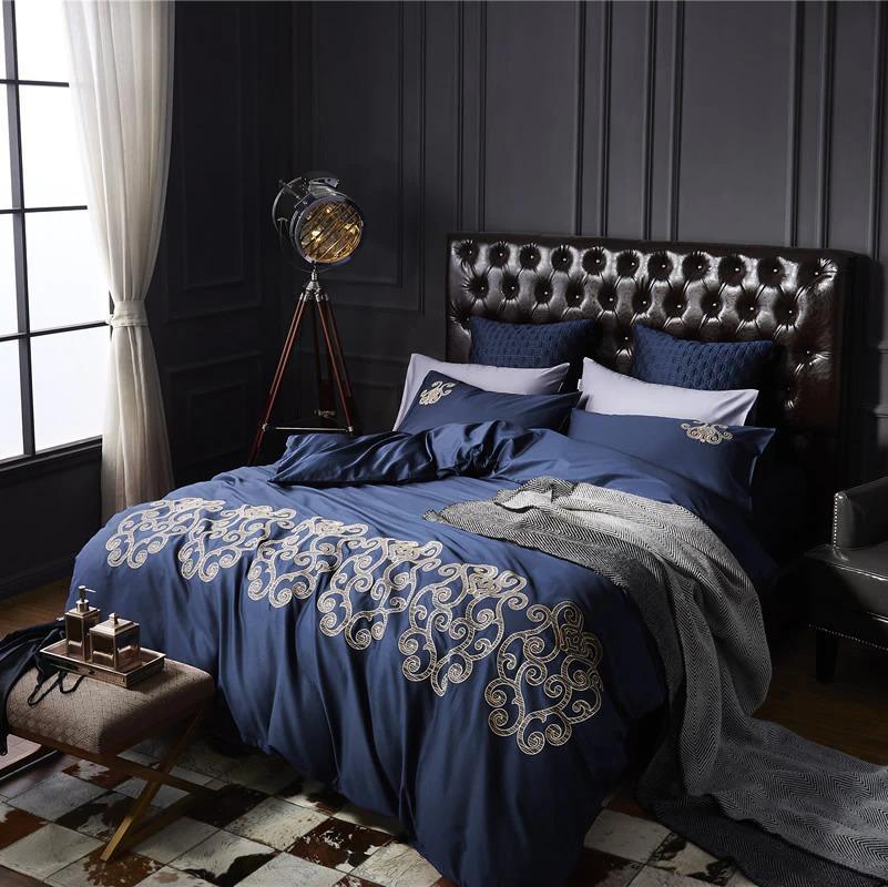 Luxury New Navy Blue with Tan Embroidery Duvet Set - myhomestore.com.pk