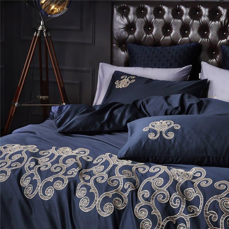 Luxury New Navy Blue with Tan Embroidery Duvet Set - myhomestore.com.pk