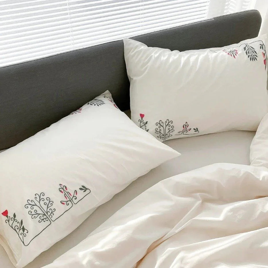 Flowered Geometric Embroidered Duvet Set New - myhomestore.com.pk