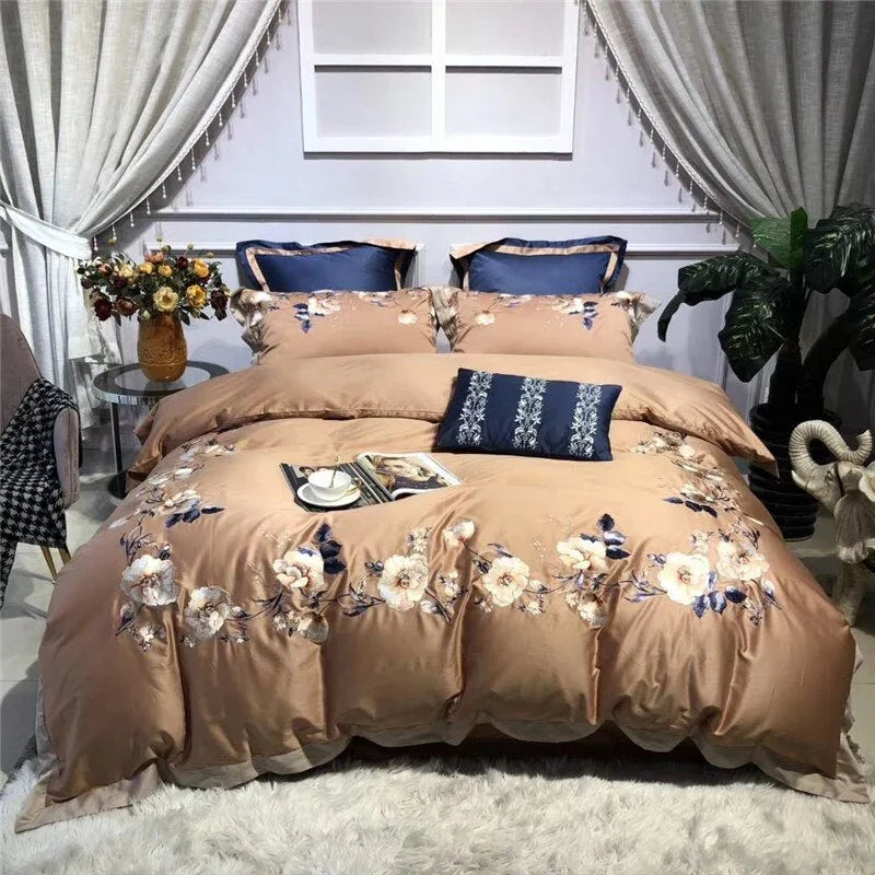 Flowered Embroidery Duvet Set - myhomestore.com.pk