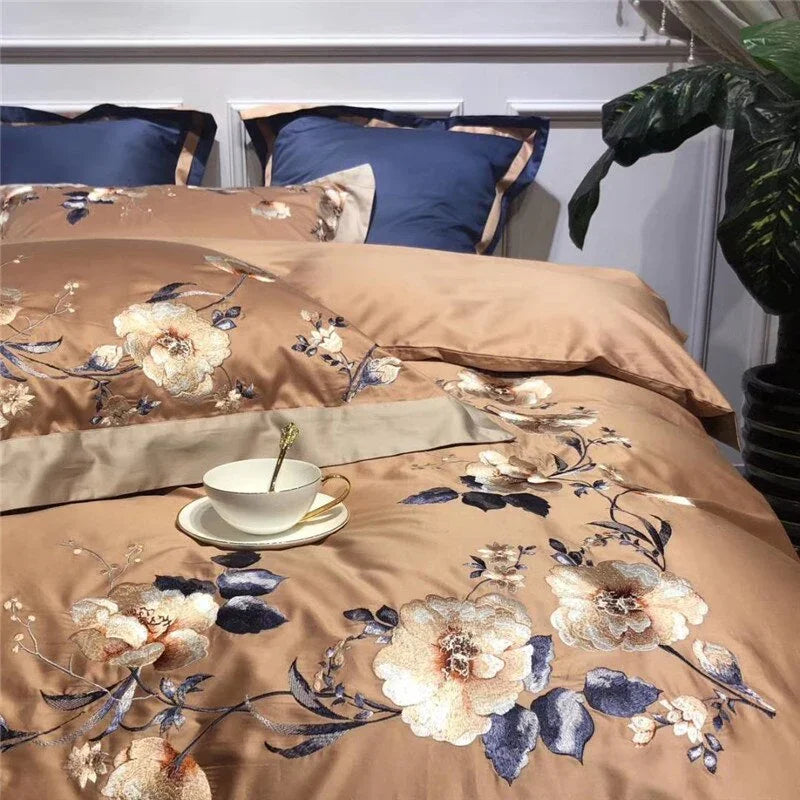 Flowered Embroidery Duvet Set - myhomestore.com.pk