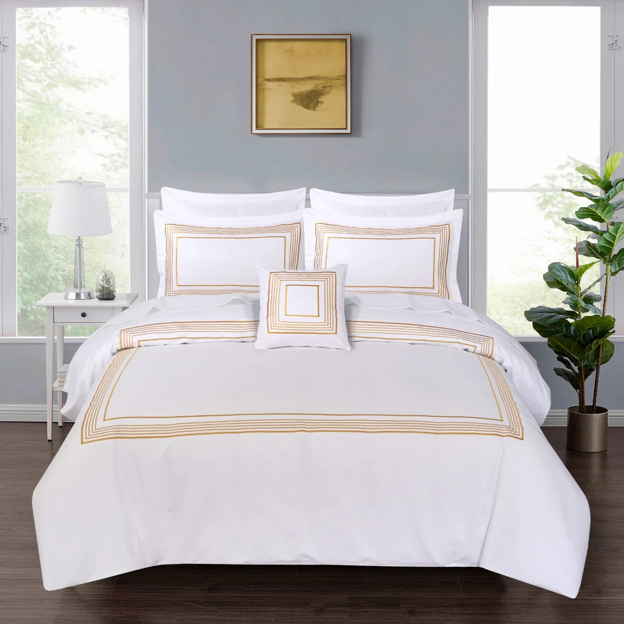 New Golden Embroidered Luxury Baratta Stitch Duvets - myhomestore.com.pk