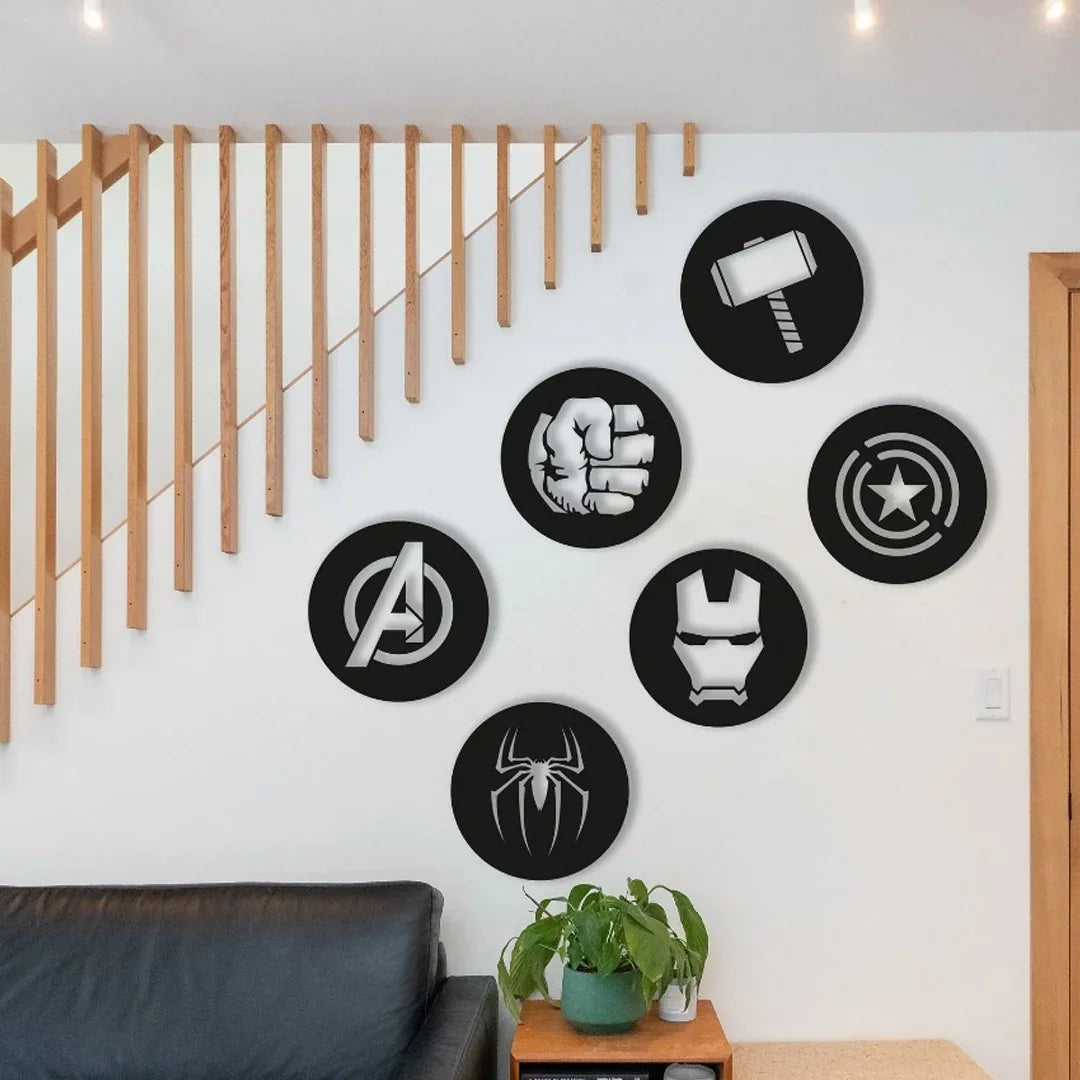 Avengers Metal Wall Art Set of 6, Geometric Nursery Wall Decor, 3D Met