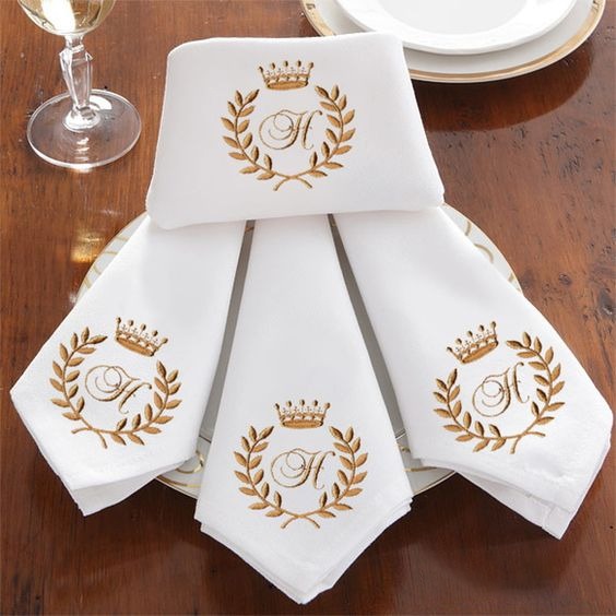 Embroidered Napkin with Coat of Arms and Crown