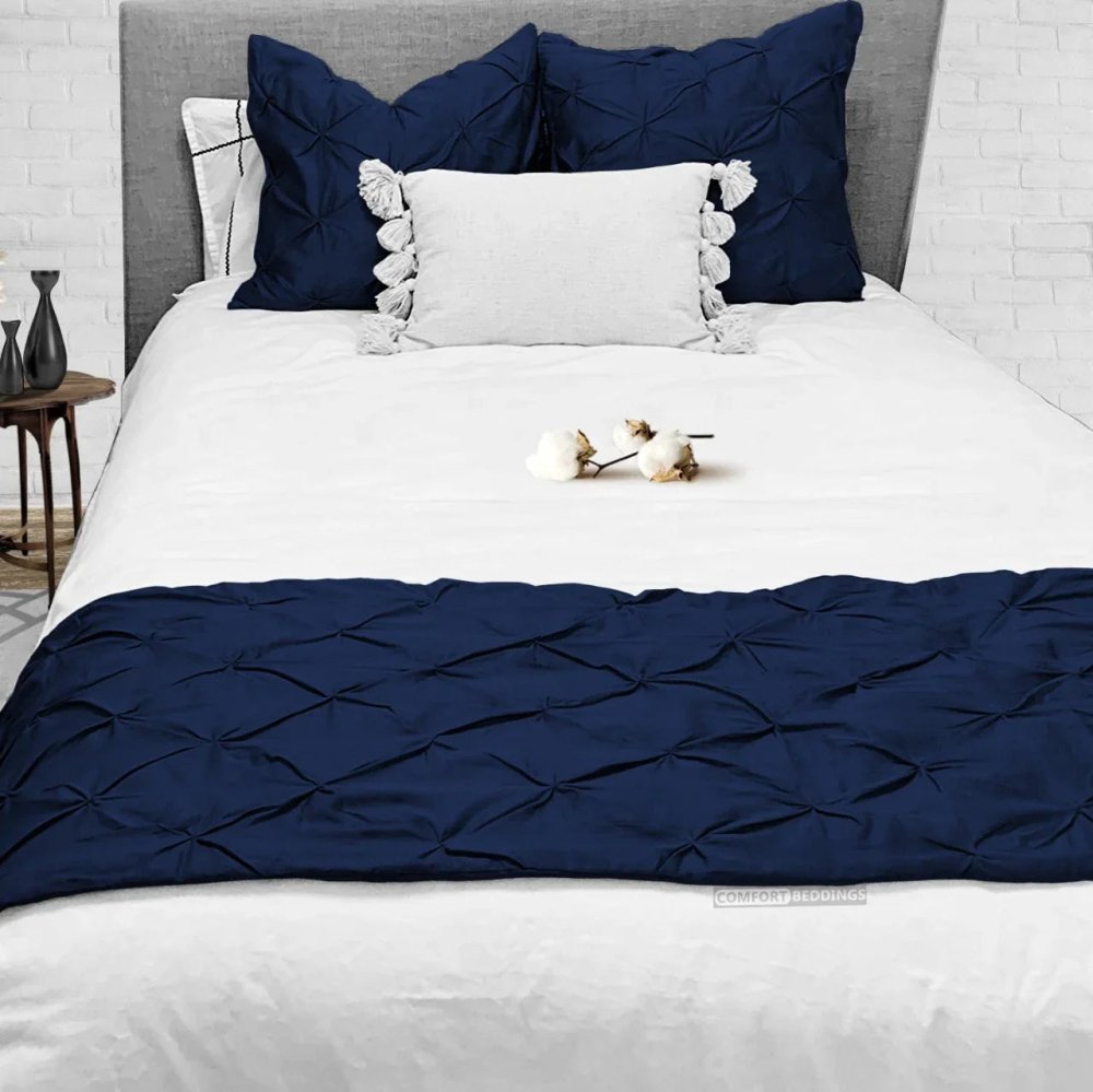 Bed Runner With Two Cushions (Navy) - myhomestore.com.pk