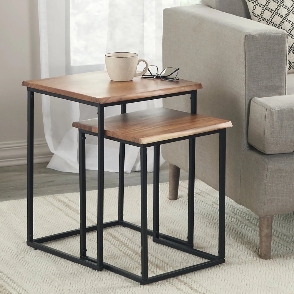 Brown and Black Live Edge Nesting End Table 2 - Piece Set - myhomestore.com.pk
