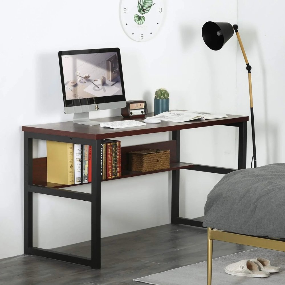 Computer Desk with Bookshelf, Modern Office Desk with Storage Shelves - myhomestore.com.pk