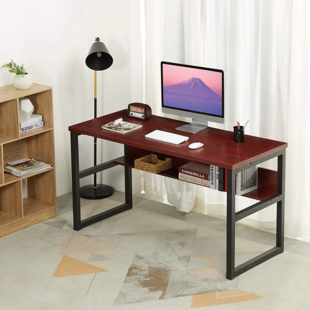 Computer Desk with Bookshelf, Modern Office Desk with Storage Shelves - myhomestore.com.pk