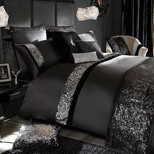 Luxury Black Bridal Bedding Set With Silver Sequence with Filling - myhomestore.com.pk