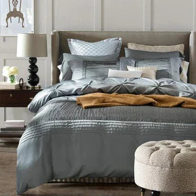 Luxury Grey Pintuck Bridal Bed Linen Set With Filling - myhomestore.com.pk