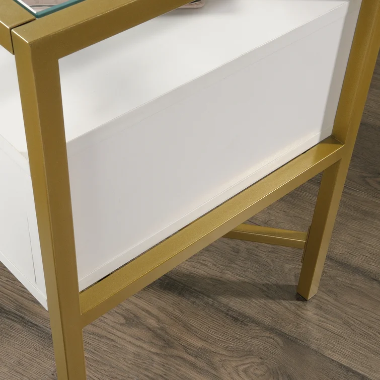 End Table with White and Gold Finish
