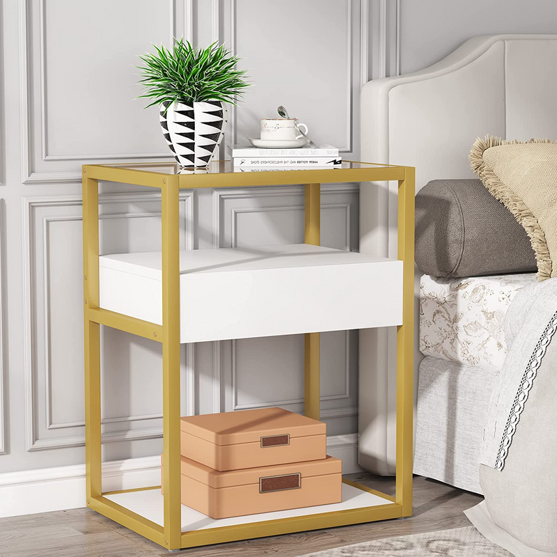 Modern Simple Style End Table with Drawer and Shelf