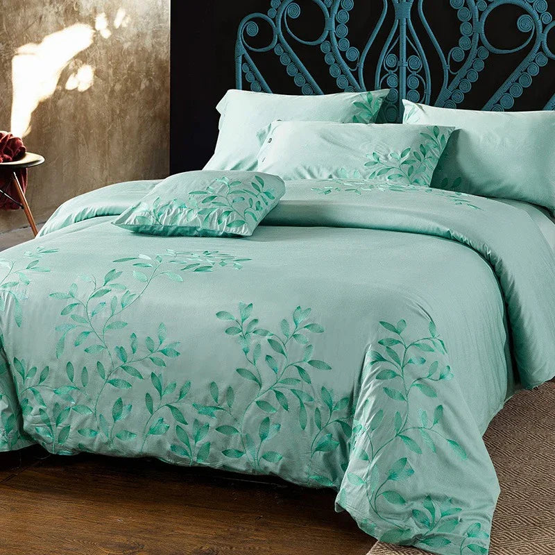 New Oriental Embroidery Duvet Set Mint Green - myhomestore.com.pk
