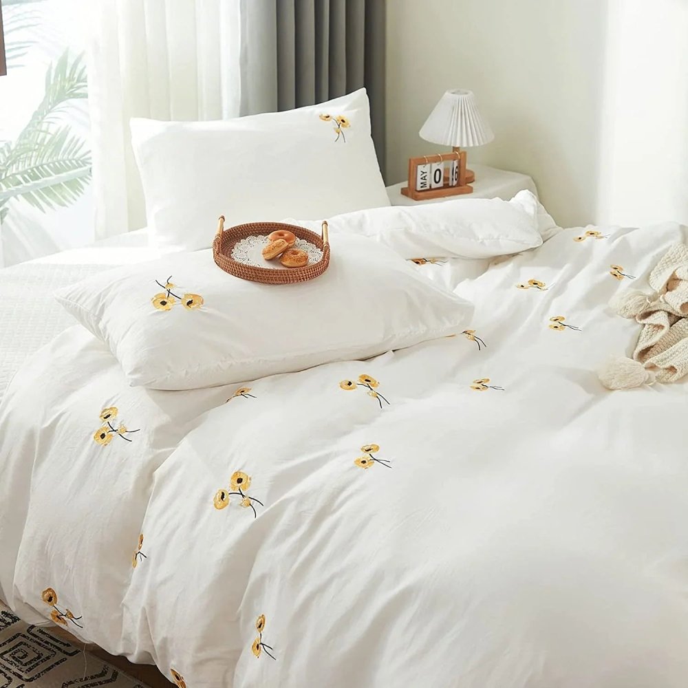 Embroidered Duvet Set Yellow Floral Bedding Set - myhomestore.com.pk