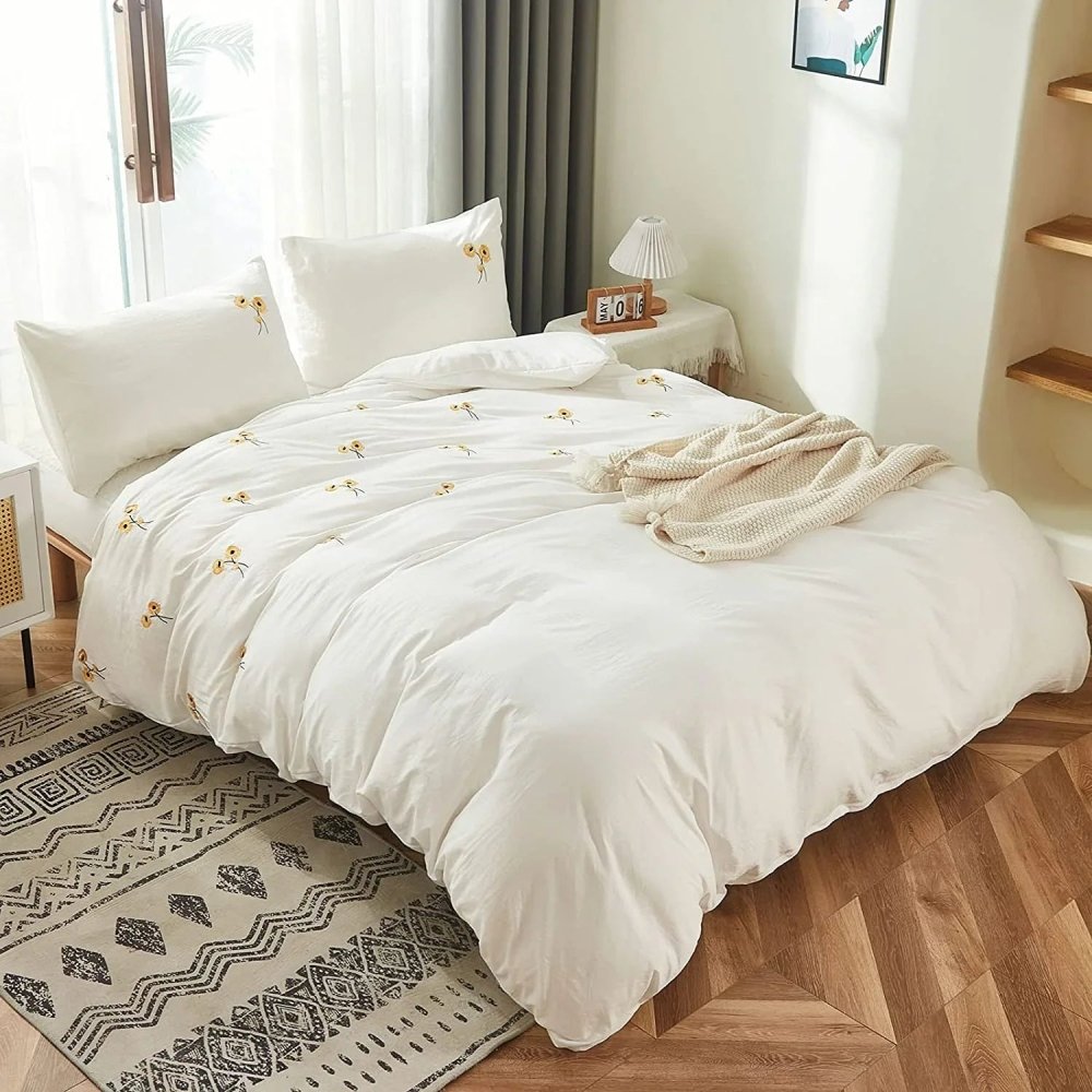 Embroidered Duvet Set Yellow Floral Bedding Set - myhomestore.com.pk