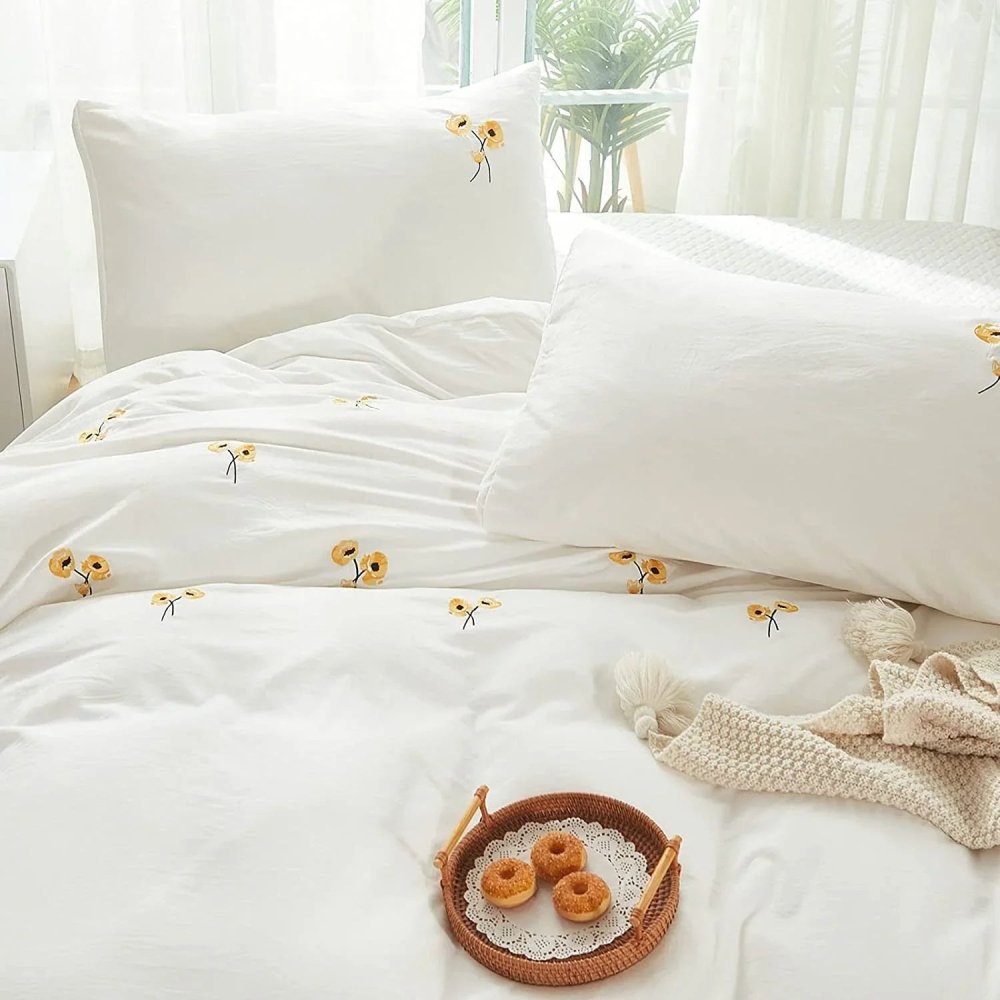 Embroidered Duvet Set Yellow Floral Bedding Set - myhomestore.com.pk