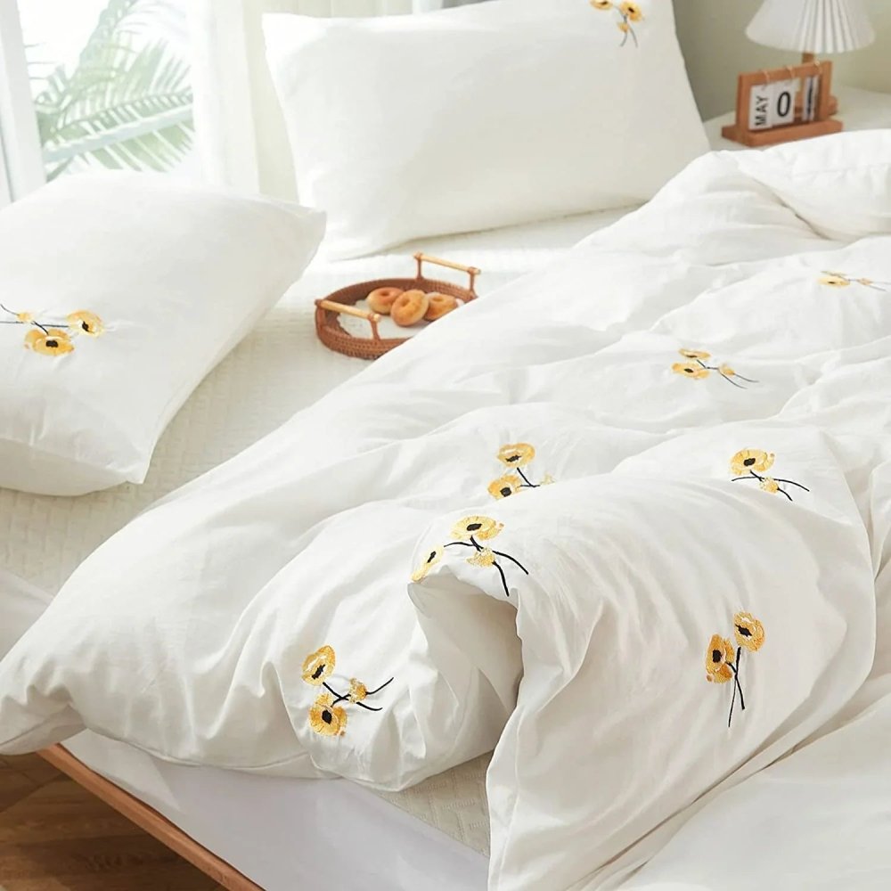 Embroidered Duvet Set Yellow Floral Bedding Set - myhomestore.com.pk