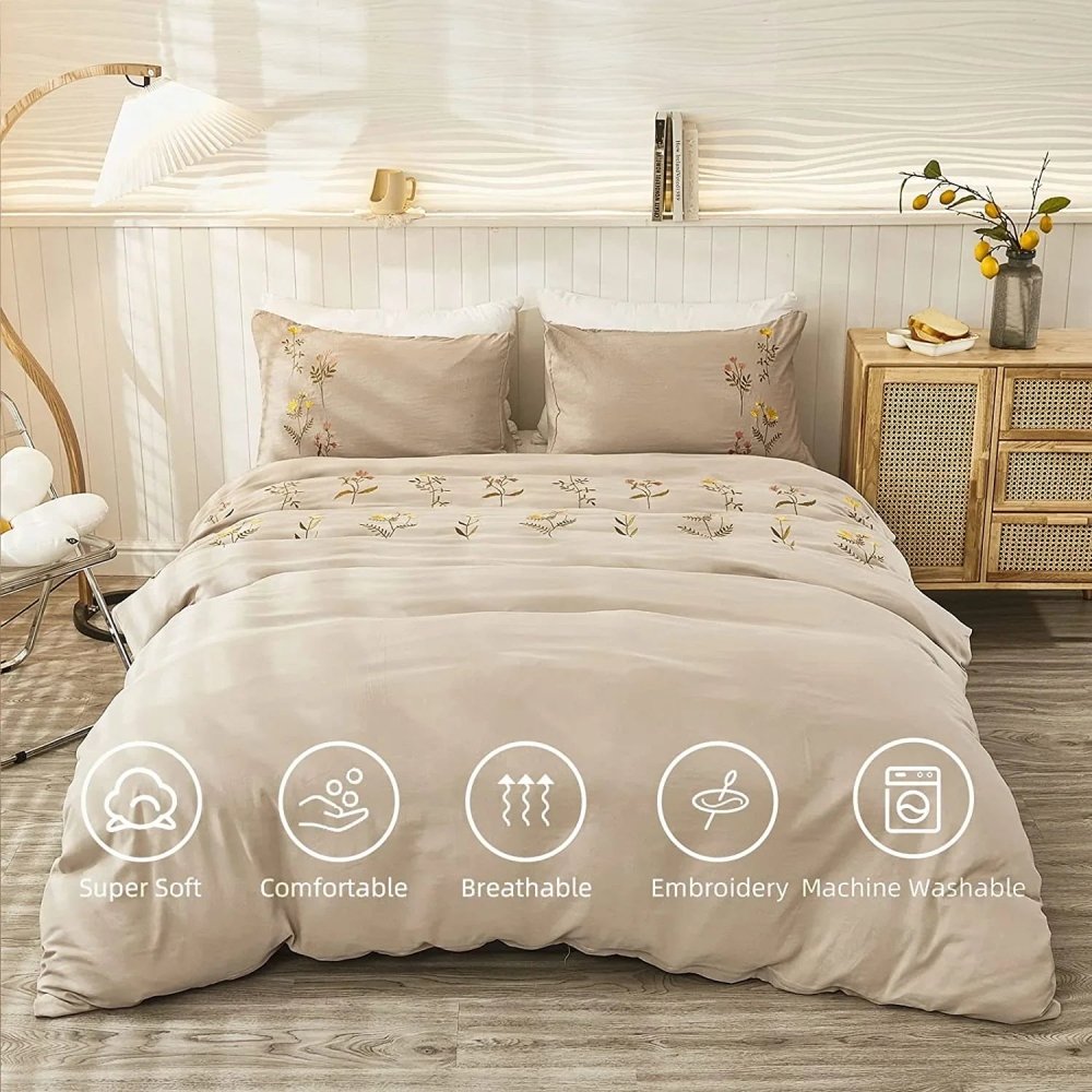 Embroidered Duvet Sets Farmhouse Floral Design - myhomestore.com.pk