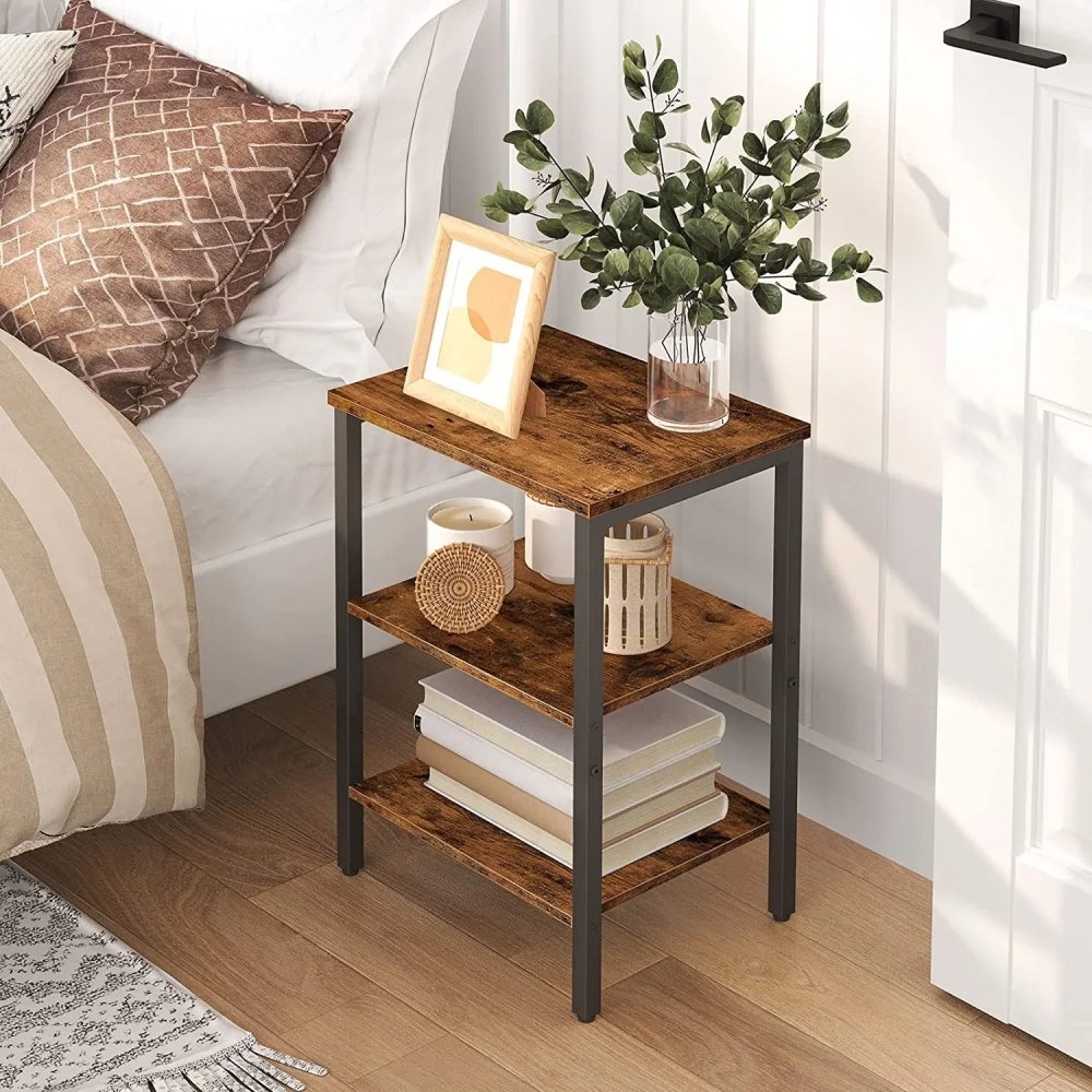 End Table, Nightstands with 3 - Layer Storage Shelves, Side Table for Small Spaces - myhomestore.com.pk