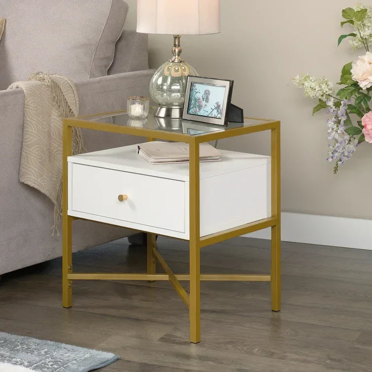 End Table with White and Gold Finish - myhomestore.com.pk