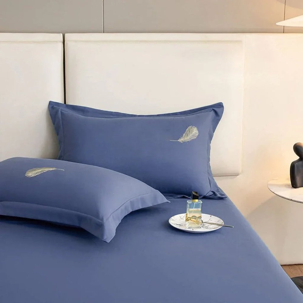 Feather Pattern Cotton Satin Embroidery Duvet Set - myhomestore.com.pk