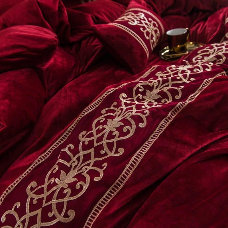 Flaming Red Luxury Embroidered Turkish Velvet Duvet - myhomestore.com.pk