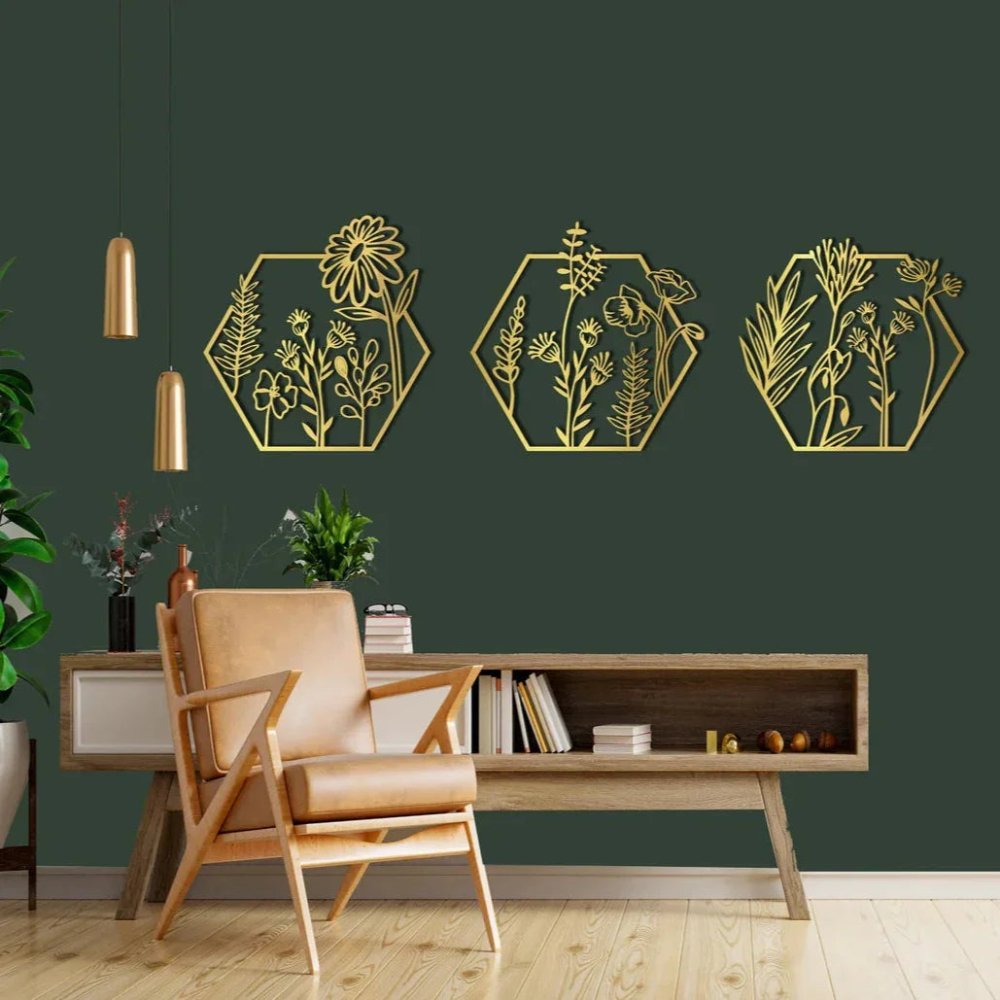 Golden Hexagon Metal Wall Decor - myhomestore.com.pk