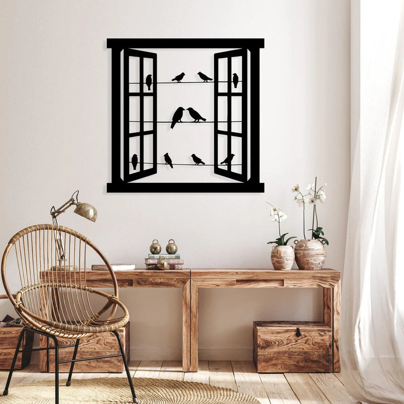 WINDOW AND BIRDS-Metal Wall Decor