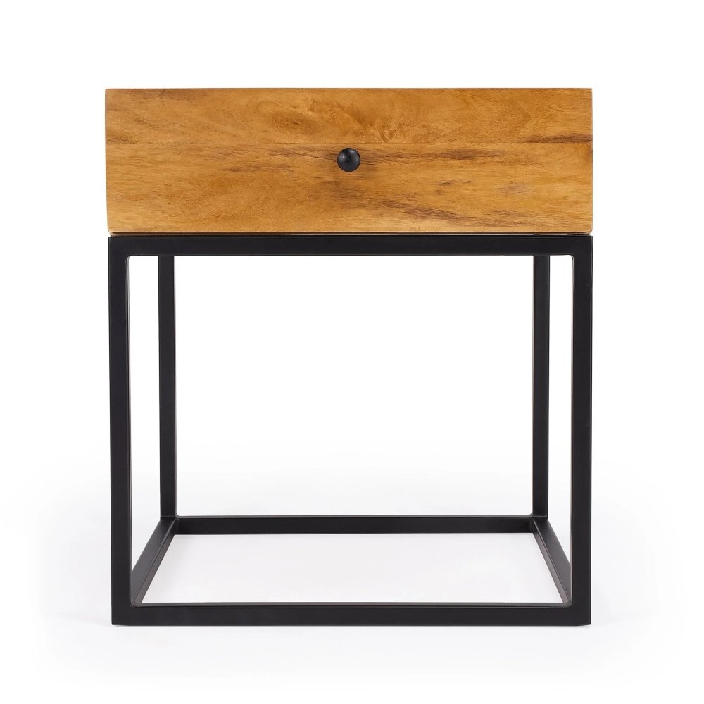 Industrial Iron And Wood Nightstand Side table - myhomestore.com.pk