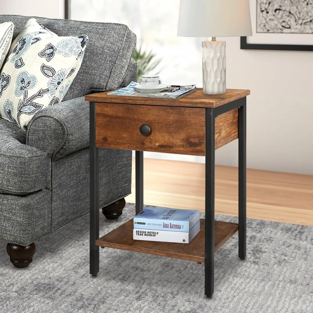 KingSo Drawer Side Table for Living Room, Bedroom - myhomestore.com.pk