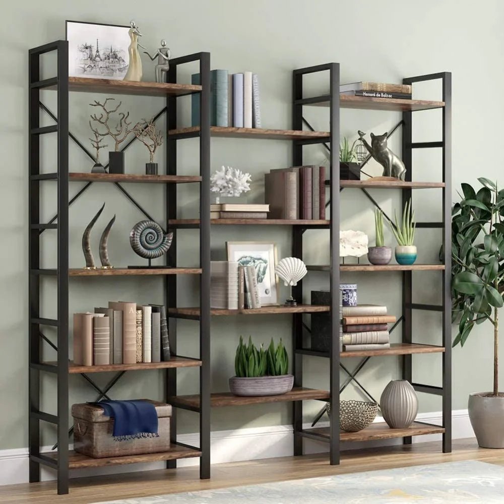 Large Triple Wide 5 - Shelf Etagere Bookcase - myhomestore.com.pk