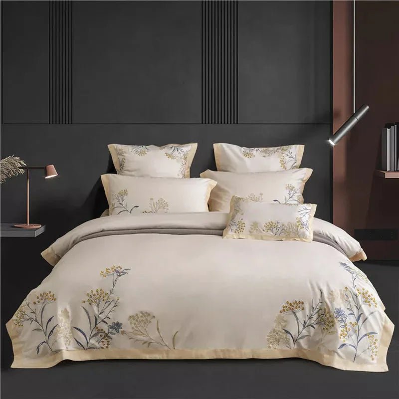 Luxury Feuilles Embroidery Duvet Set - myhomestore.com.pk